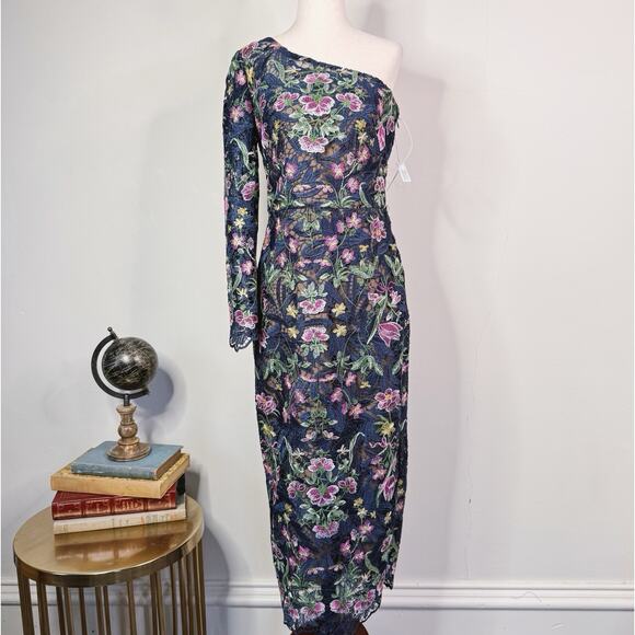NWT Marchesa Notte Sheath Dress Alexis Floral Embroidered Size 6 Formal Romantic - Picture 1 of 16